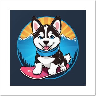 Majestic Husky Snowboarder Posters and Art